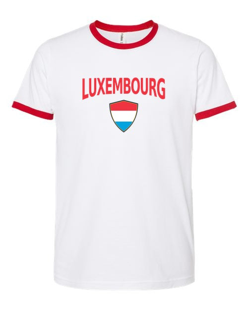 Luxembourg Arched Crest Soccer Ringer Tee — NYC Factory