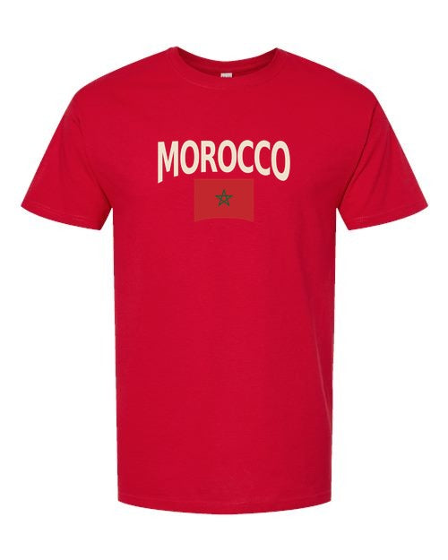 Morocco Soccer Tee 2026 — Classic Name & Flag | NYC Factory - Standard Red