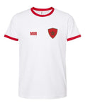 Morocco Soccer Ringer Tee 2026 — Retro National Crest — White/Red | NYC Factory