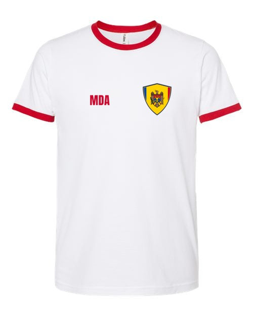 Moldova Soccer Ringer Tee — Retro National Crest | NYC Factory