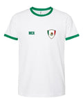 Mexico Soccer Ringer Tee 2026 — Retro National Crest — White/Green | NYC Factory