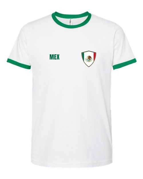 Mexico Soccer Ringer Tee 2026 — Retro National Crest | NYC Factory