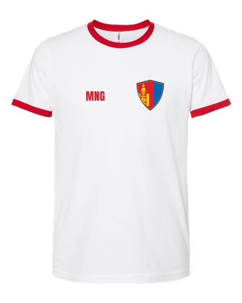 Mongolia Soccer Ringer Tee — Retro National Crest | NYC Factory