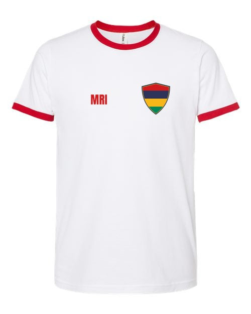 Mauritius Soccer Ringer Tee — Retro National Crest | NYC Factory