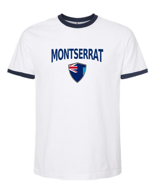 Montserrat Arched Crest Soccer Ringer Tee — NYC Factory