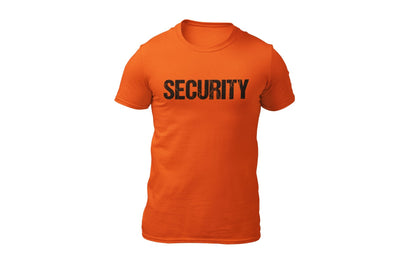 Men's Distressed Security Tee Front & Back Print (Safety Orange,Black)