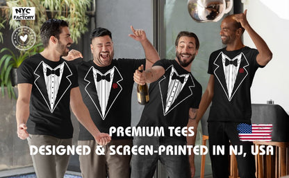 Men's Funny Tuxedo T-Shirt Black Rose & Bowtie Bachelor Party