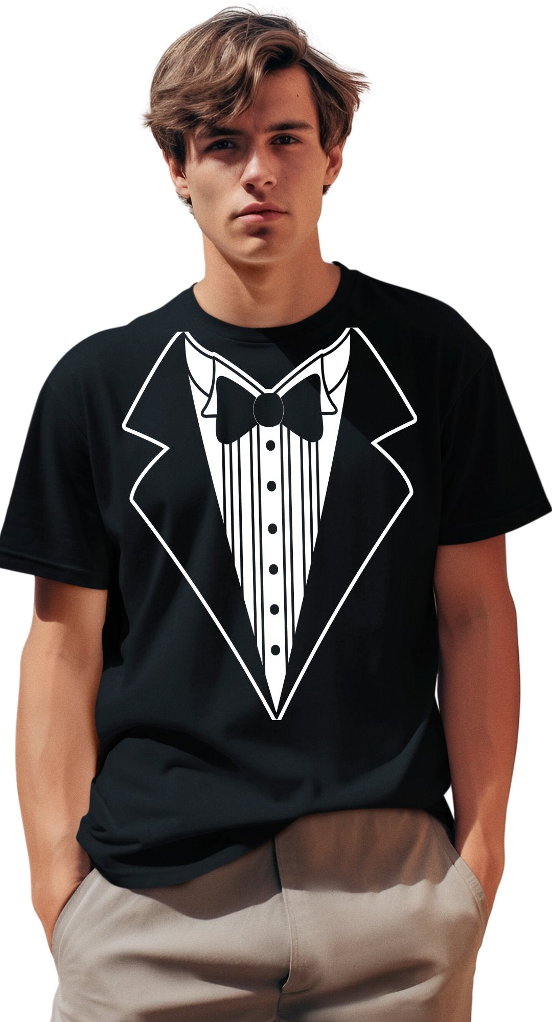 Men's Funny Tuxedo T-Shirt Black Rose & Bowtie Bachelor Party