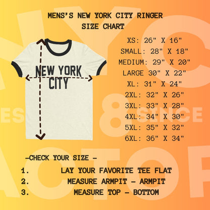 Men's New York City John Lennon Ringer Tee T-Shirt (White/Black, Regular Print)