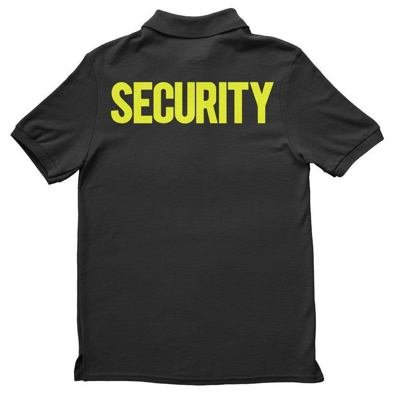 Mens Security Polo Shirt Front Back Print (Solid, Black / Neon)