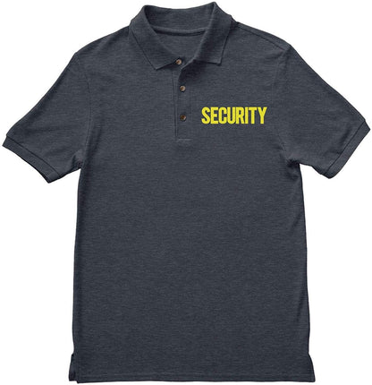 Mens Security Polo Shirt Front Back Print (Solid, Charcoal & Neon)