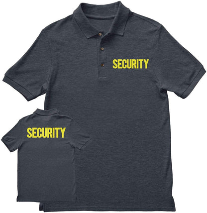 Mens Security Polo Shirt Front Back Print (Solid, Charcoal & Neon)