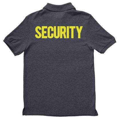 Mens Security Polo Shirt Front Back Print (Solid, Charcoal & Neon)