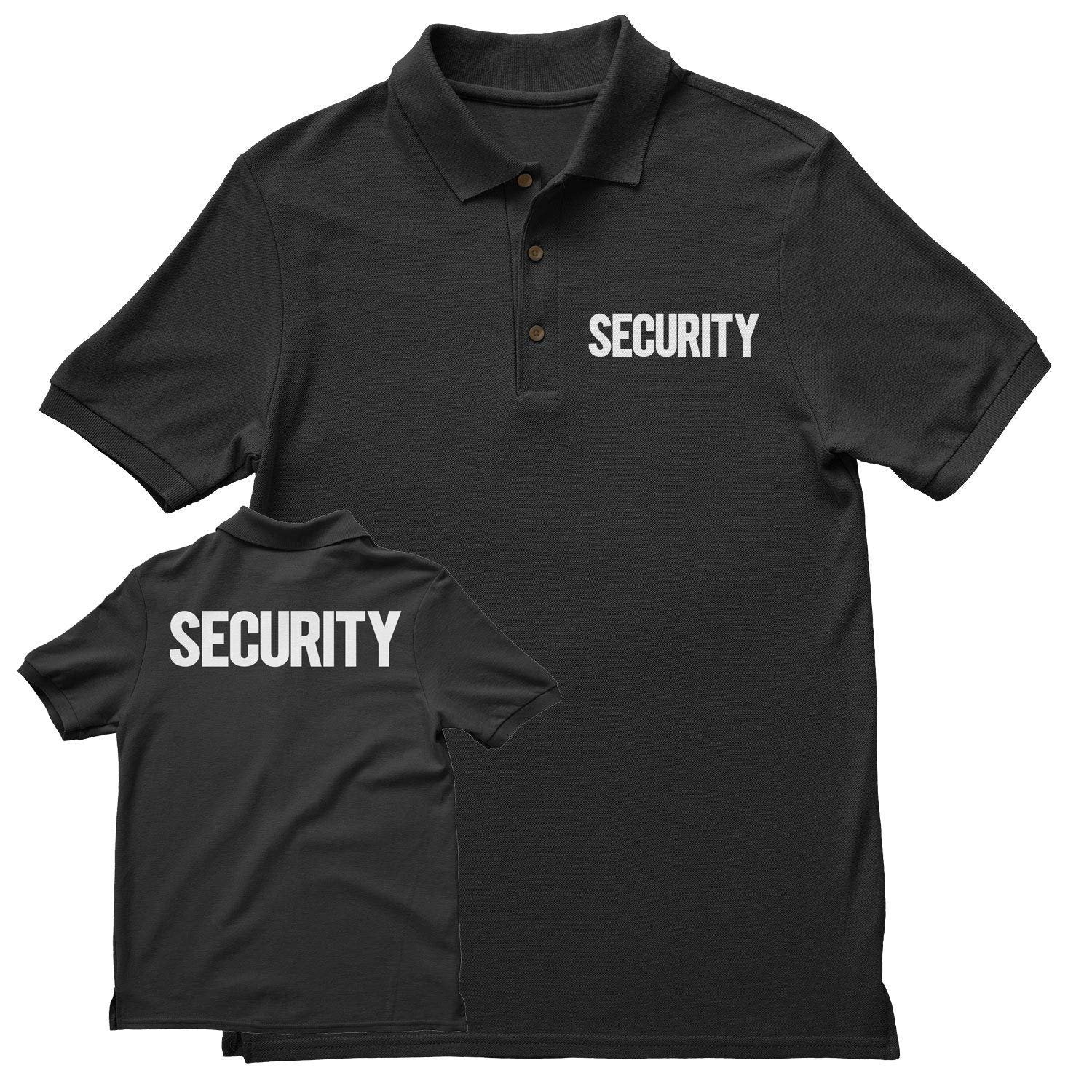 Mens Security Polo Shirt Front Back Print (Solid, Charcoal & Neon)