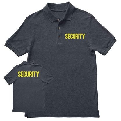 Mens Security Polo Shirt Front Back Print (Solid, Charcoal & Neon)