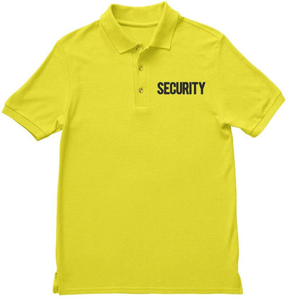 Mens Security Polo Shirt Front Back Print (Solid, Safety Green / Black)