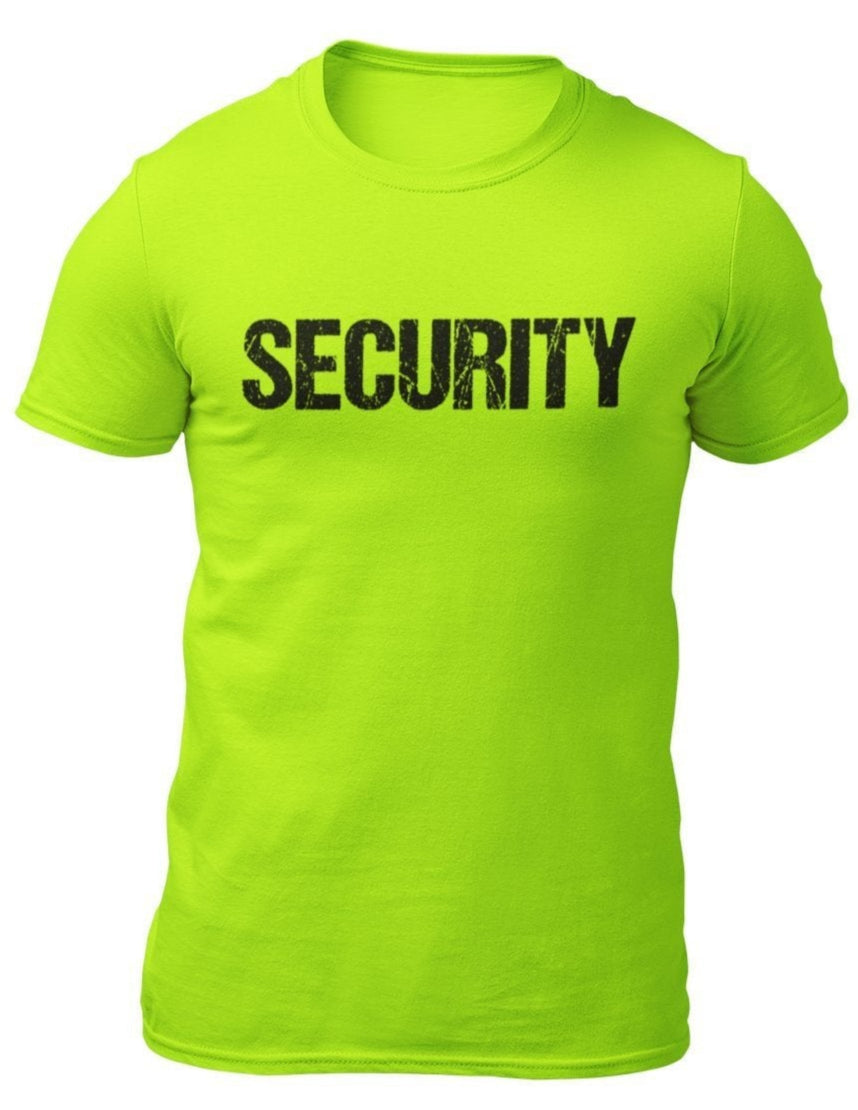 Men's Security T-Shirt (Distressed Design, Safety Green /  Black)