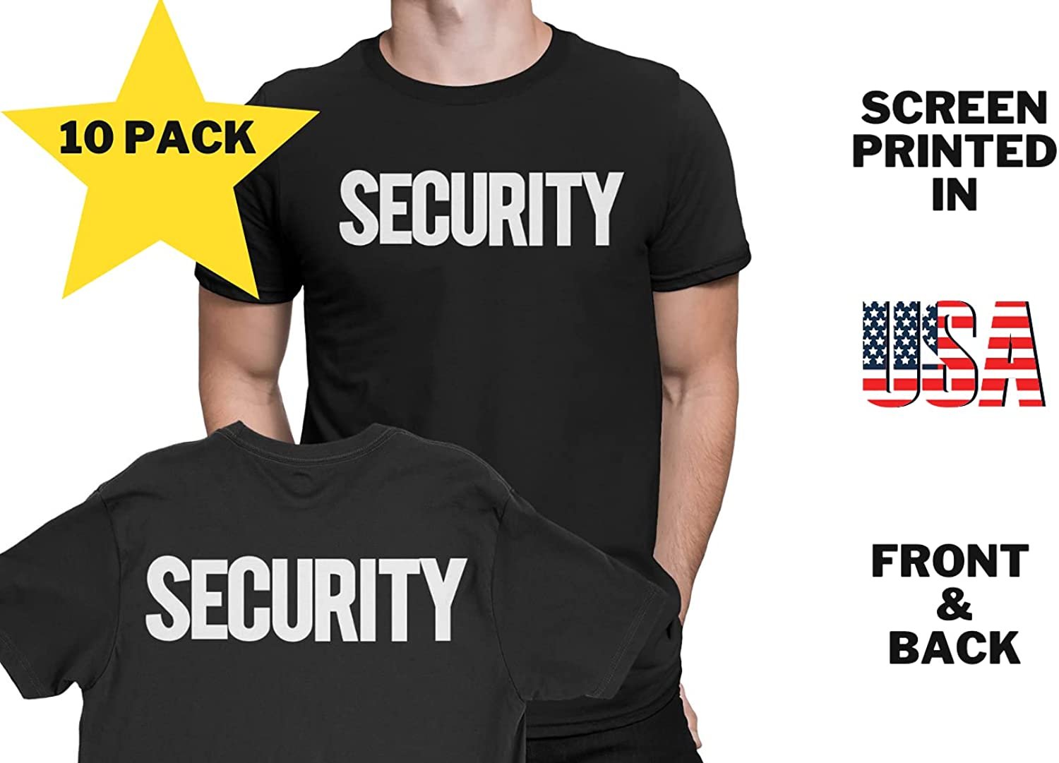 Men's Security Wholesale T-Shirts Screen-Printed Front & Back Multi-Packs