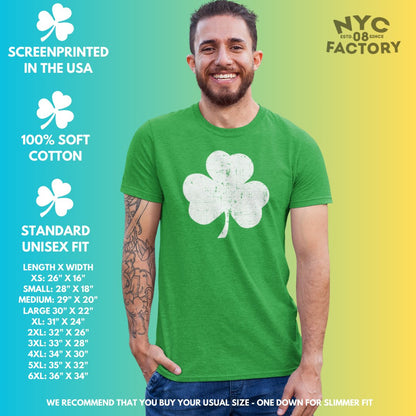 Men's Shamrock T-Shirt St Patricks Day Irish Tee (Heather Green, Distressed)