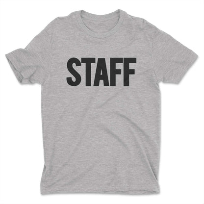 Men's Staff T-Shirt Front Back Screen Print Tee (BB, Heather Gray & Black)