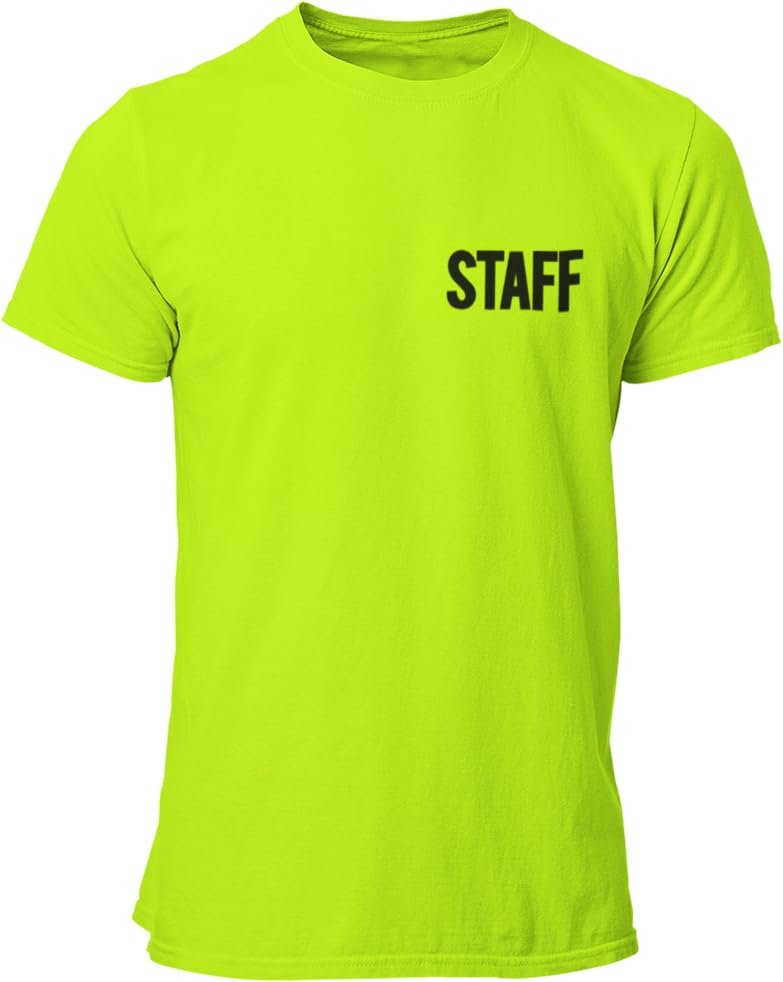 Men's Staff T-Shirt Screen Print Tee (Neon Safety Green, Chest & Back)