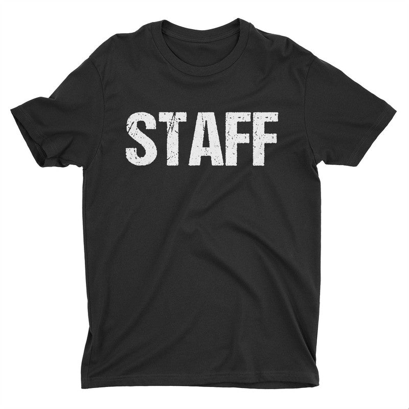 Men's Staff tee Design Screen Printed Front & Back (Distressed, Black & White)