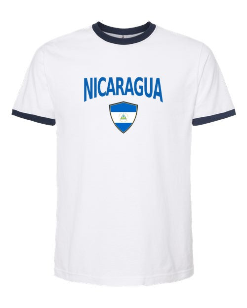 Nicaragua Arched Crest Soccer Ringer Tee — NYC Factory