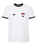 Netherlands Soccer Ringer Tee 2026 — Retro National Crest — White/Black | NYC Factory