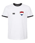 Netherlands Soccer Ringer Tee 2026 — Retro National Crest — White/Black | NYC Factory