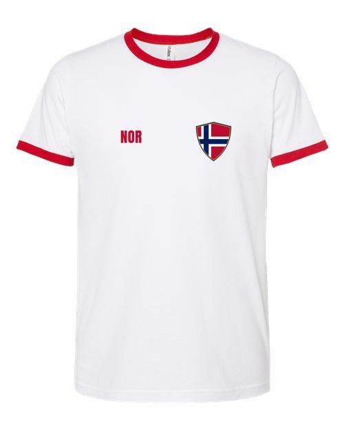 Norway Soccer Ringer Tee 2026 — Retro National Crest | NYC Factory