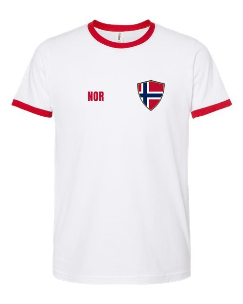 Norway Soccer Ringer Tee 2026 — Retro National Crest | NYC Factory
