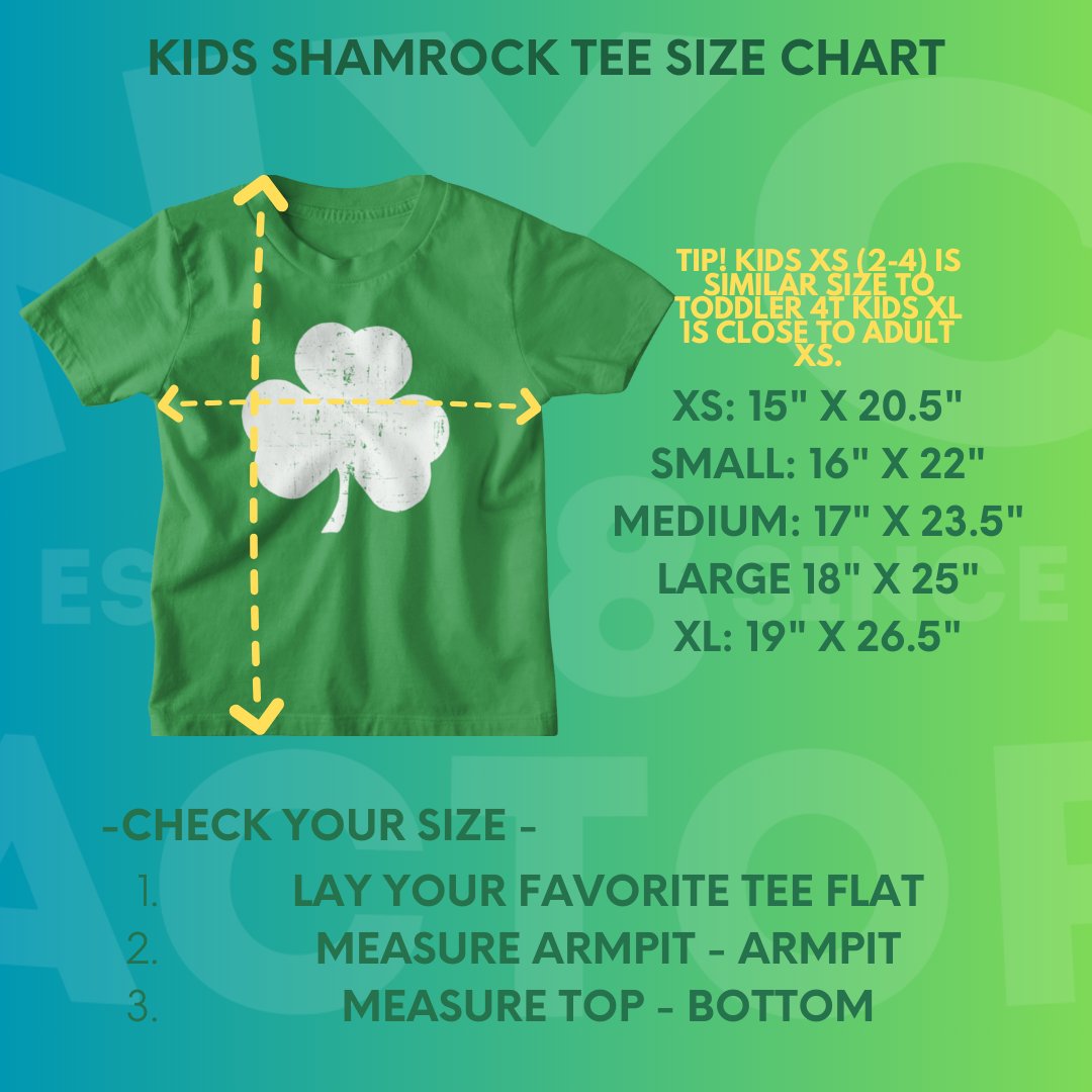 NYC FACTORY USA Screen Printed Shamrock Youth T-Shirt Distressed Tee Kids Irish Green