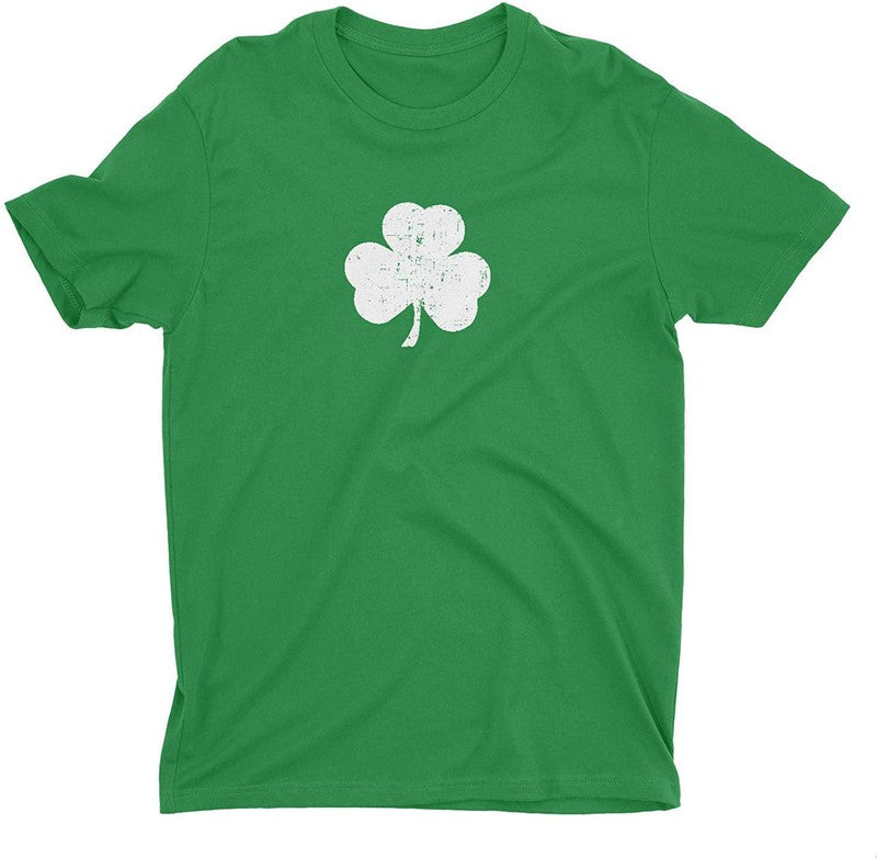 NYC FACTORY USA Screen Printed Shamrock Youth T-Shirt Distressed Tee Kids Irish Green