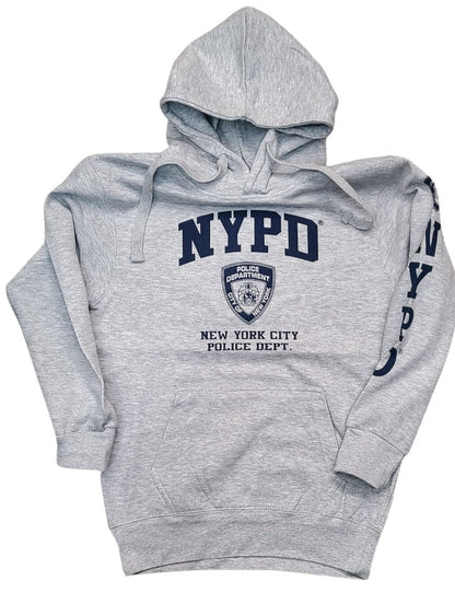 NYPD Mens Hoodie Front & Sleeve Print (Heather Gray & Blue)