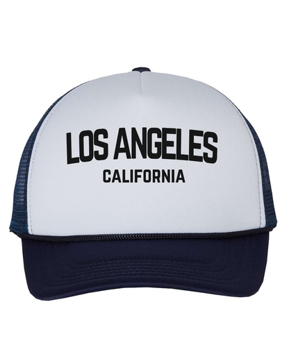 Los Angeles California Retro Black Design Trucker Baseball Hat White/Navy