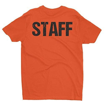 Neon Orange Staff T-Shirt Front & Back Print Mens Event Shirt Tee