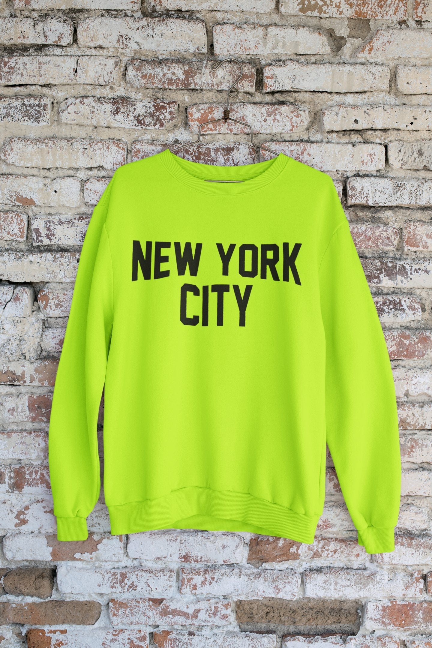 New York City Crewneck Adult Unisex Sweatshirt (Safety Green & Black)