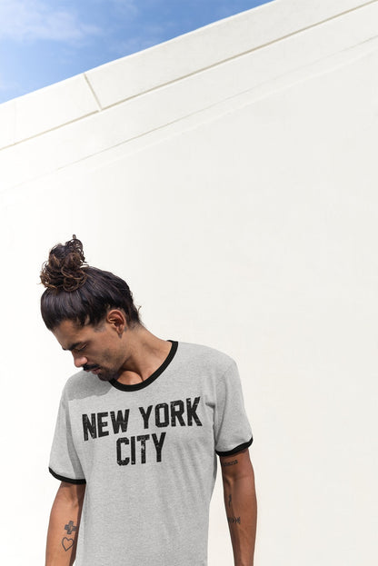 New York City Ringer Tee Men's (Distressed, Heather Gray / Black)