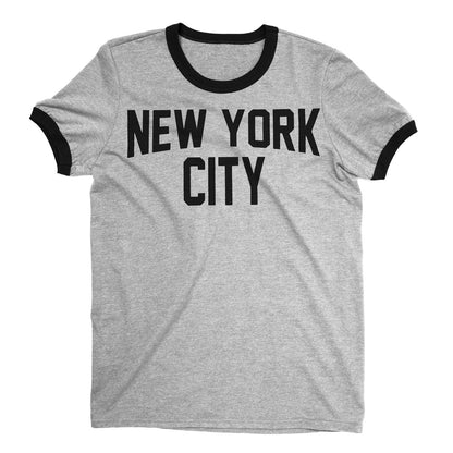 New York City Ringer Tee Men's (Regular Print, Heather Gray / Black)