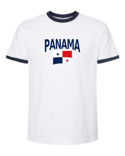 Panama Soccer Ringer Tee 2026 — Classic Name & Flag | NYC Factory - white_navy