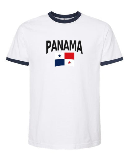 Panama Soccer Ringer Tee 2026 — Classic Name & Flag | NYC Factory - white_navy
