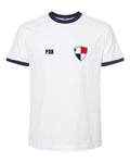 Panama Soccer Ringer Tee 2026 — Retro National Crest — White/Navy | NYC Factory