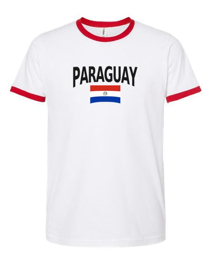 Paraguay Soccer Ringer Tee 2026 — Classic Name & Flag | NYC Factory - white_red
