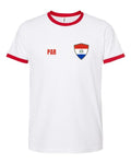 Paraguay Soccer Ringer Tee 2026 — Retro National Crest — White/Red | NYC Factory