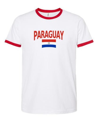 Paraguay Soccer Ringer Tee 2026 — Classic Name & Flag | NYC Factory - white_red
