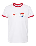 Paraguay Soccer Ringer Tee 2026 — Retro National Crest — White/Red | NYC Factory