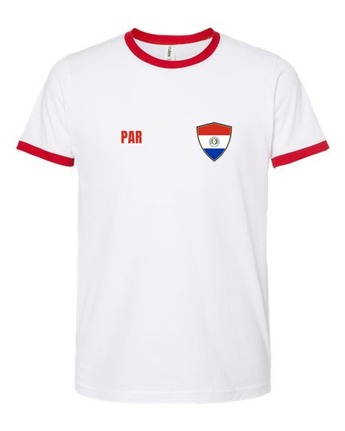 Paraguay Soccer Ringer Tee 2026 — Retro National Crest | NYC Factory