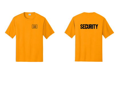NYC Factory Men's Custom Logo Security Performance T-Shirt - Your Logo + Back - Gold