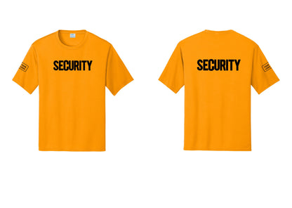 NYC Factory Men's Custom Logo Security Performance T-Shirt - Front + Back + Your Logo Sleeve - Gold