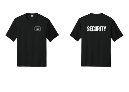 NYC Factory Men's Custom Logo Security Performance T-Shirt - Your Logo + Back - Black